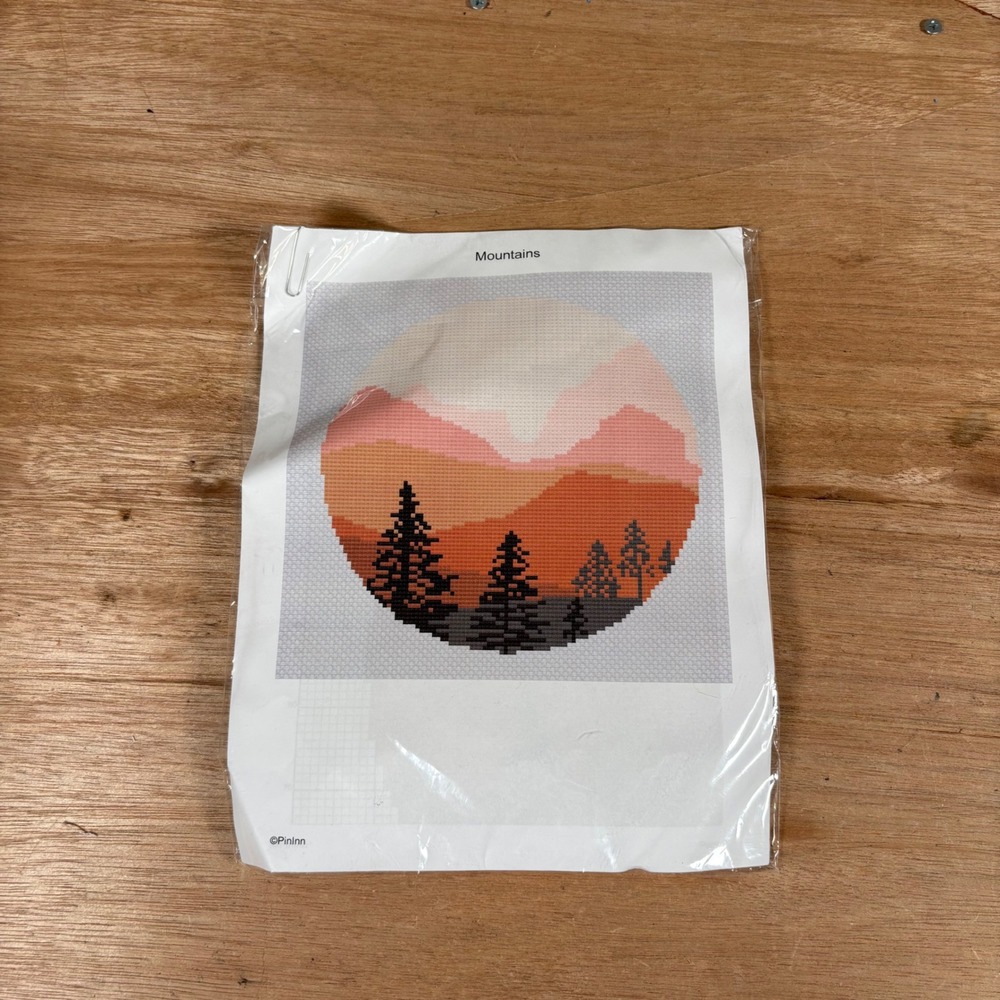 PinInn Mountains Cross Stitch Kit Landscape Embroidery Hoop Floss Set DIY Art